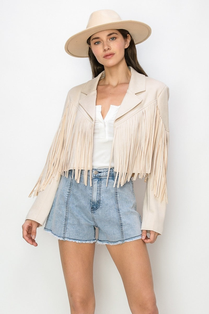 BOHO FRINGED FAUX SUEDE MOTO JACKET