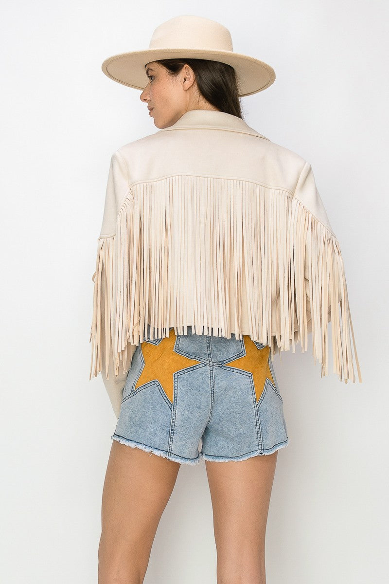 BOHO FRINGED FAUX SUEDE MOTO JACKET