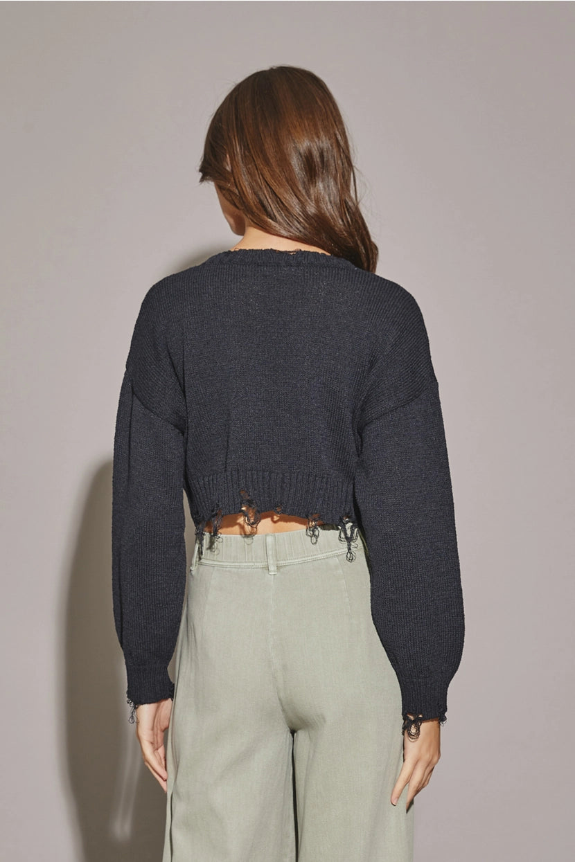 FRAYED CROP KNIT SWEATER