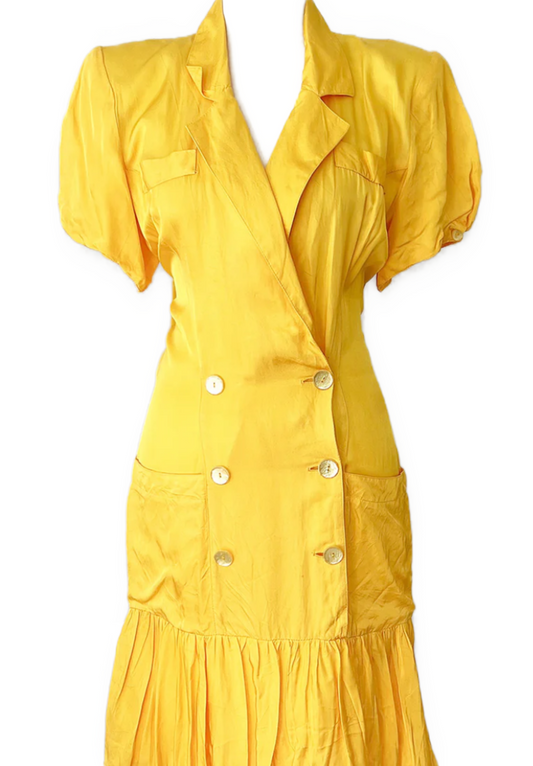 VINTAGE 1980 YELLOW DROP WAIST COLLAR DRESS