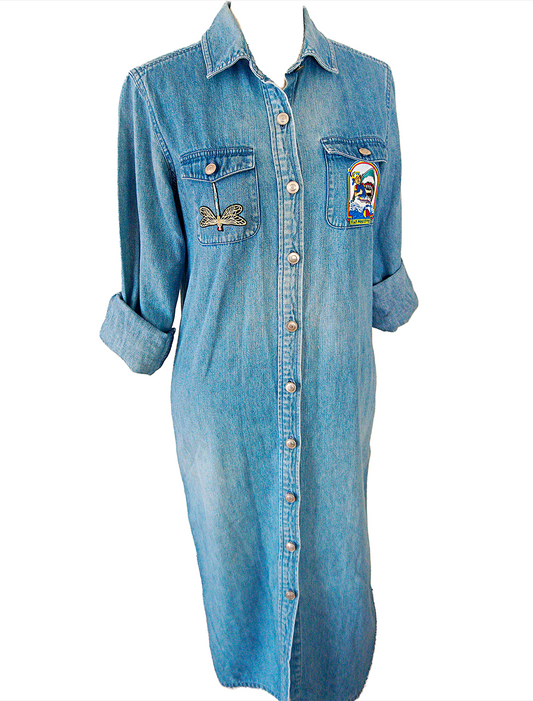 VINTAGE 1980 DENIM BUTTON DOWN PATCHWORK DRESS