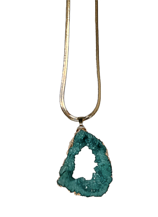 THROAT CHAKRA GEODE HERRINGBONE NECKLACE