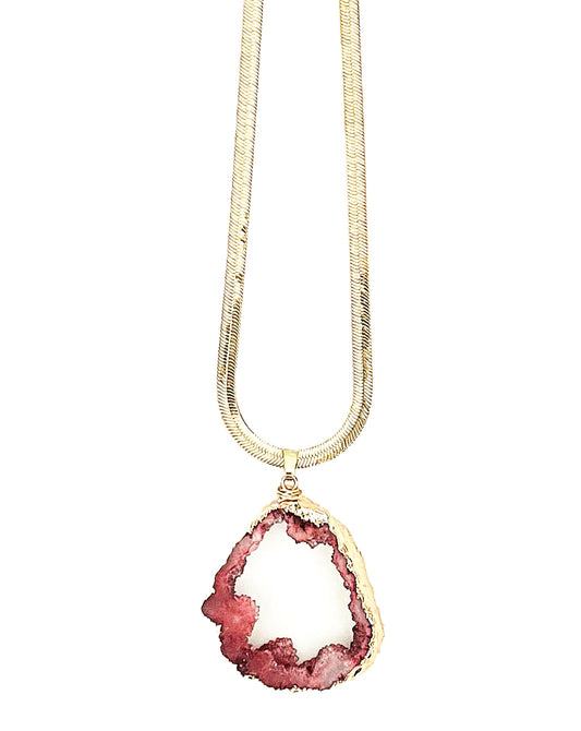 ROOT CHAKRA GEODE HERRINGBONE NECKLACE