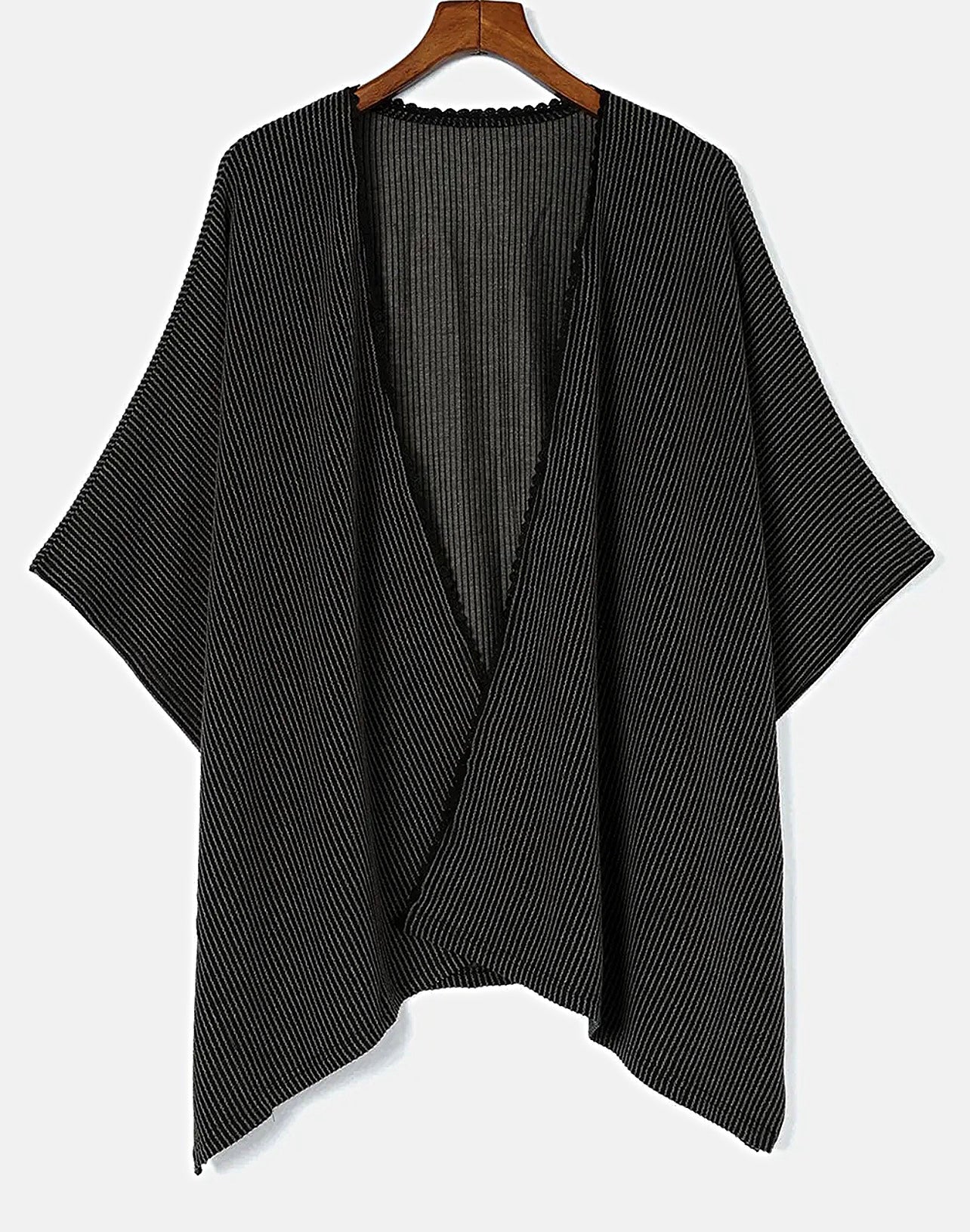 RIBBED LACE TRIM KIMONO