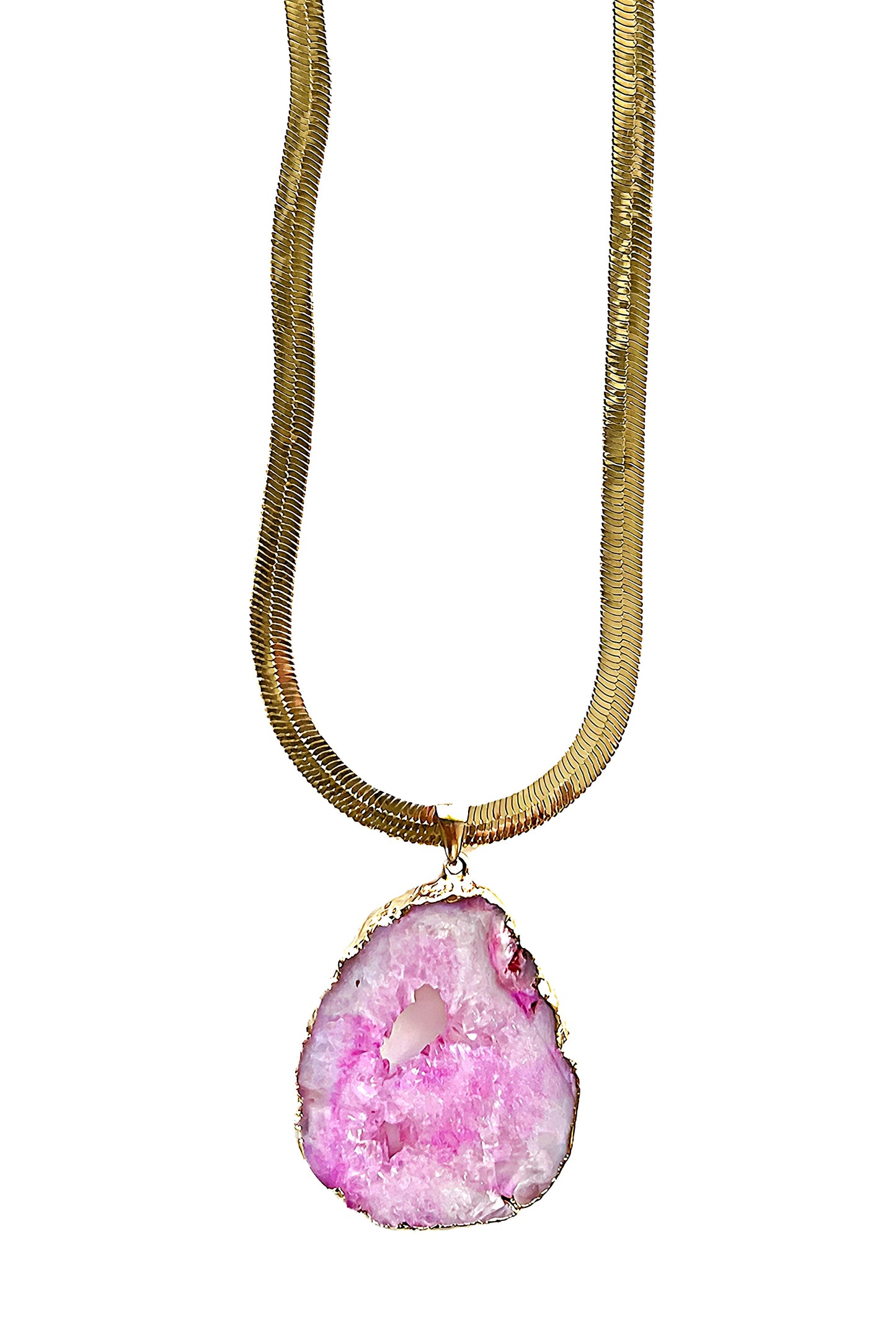 HEART CHAKRA GEODE HERRINGBONE NECKLACE