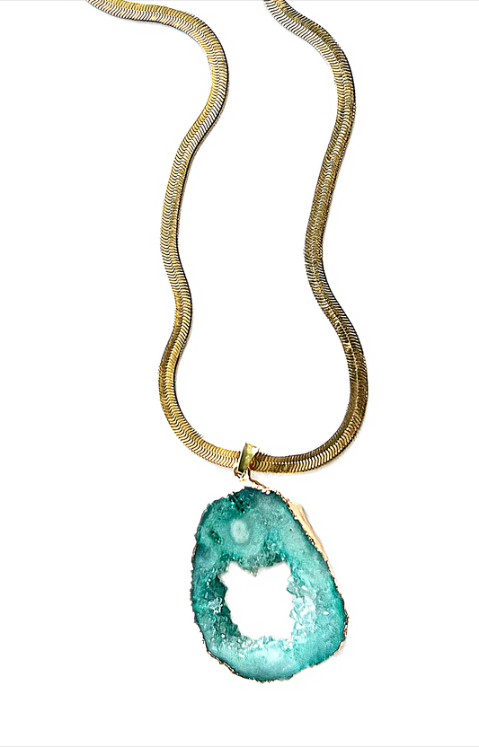 THROAT CHAKRA GEODE HERRINGBONE NECKLACE