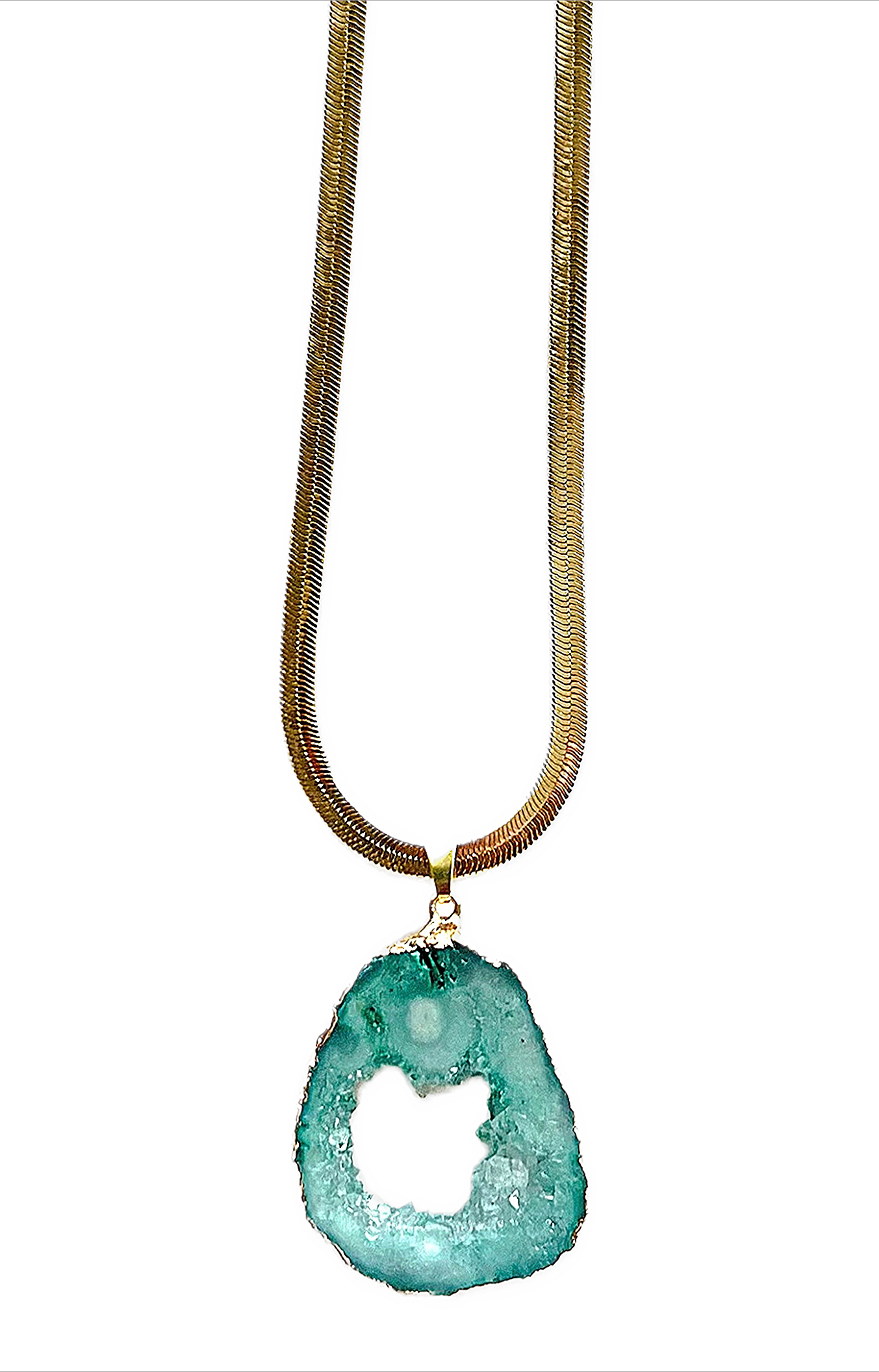 THROAT CHAKRA GEODE HERRINGBONE NECKLACE