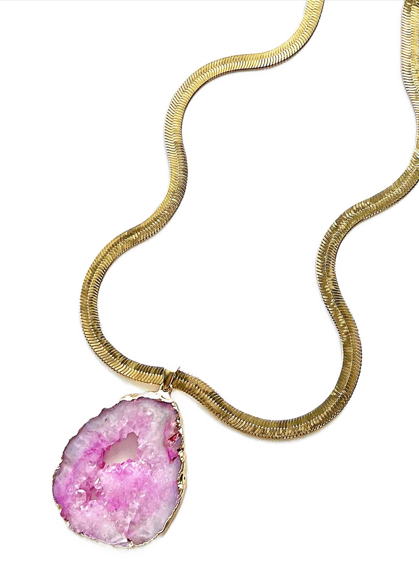 HEART CHAKRA GEODE HERRINGBONE NECKLACE