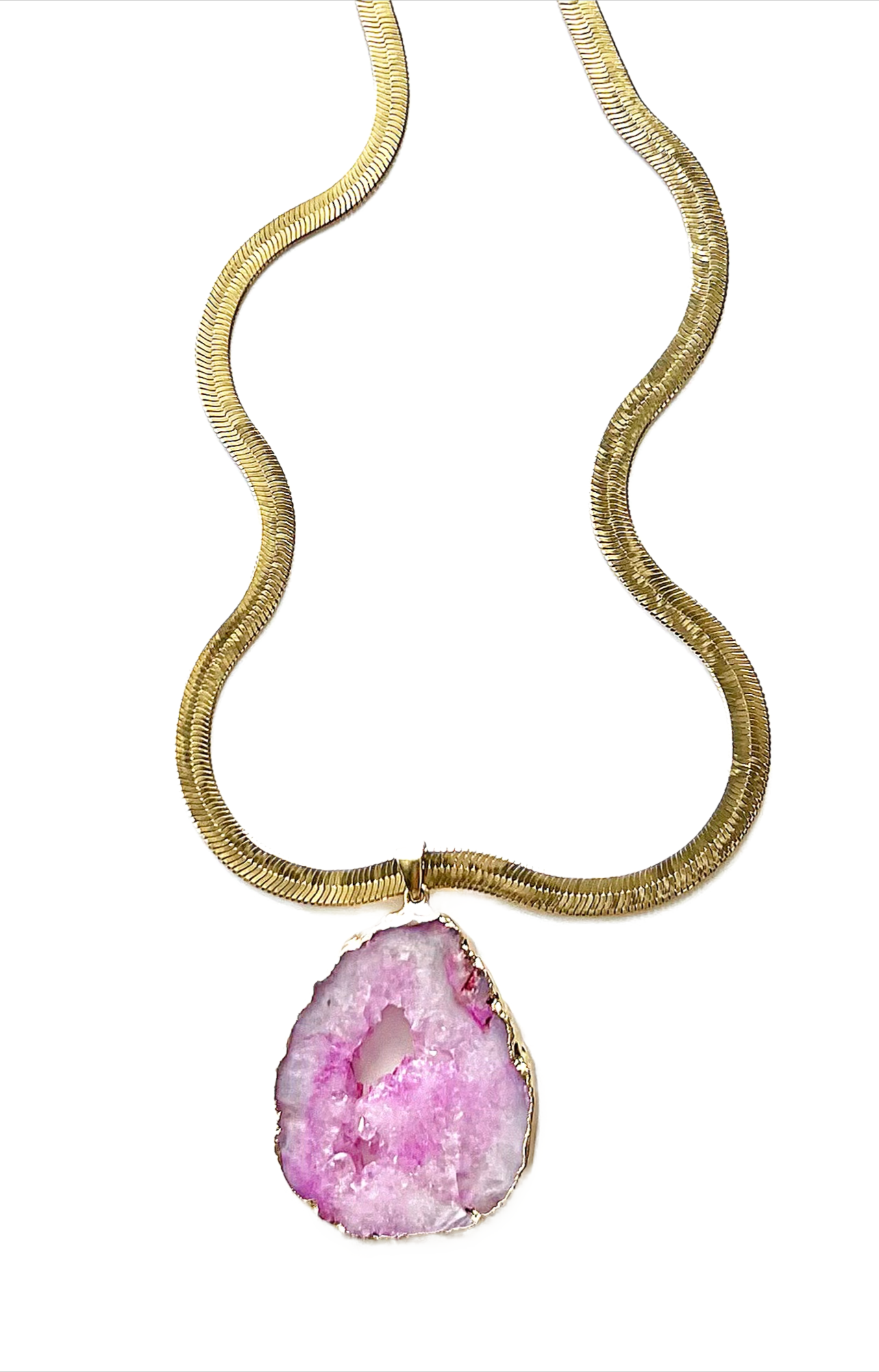 HEART CHAKRA GEODE HERRINGBONE NECKLACE