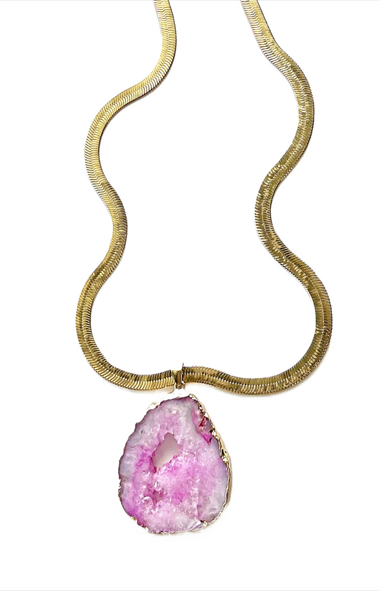 HEART CHAKRA GEODE HERRINGBONE NECKLACE