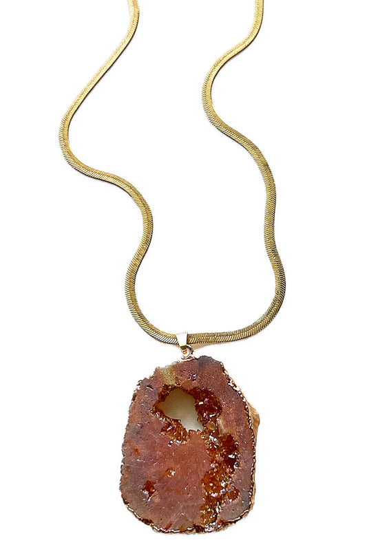 SACRAL CHAKRA GEODE HERRINGBONE NECKLACE