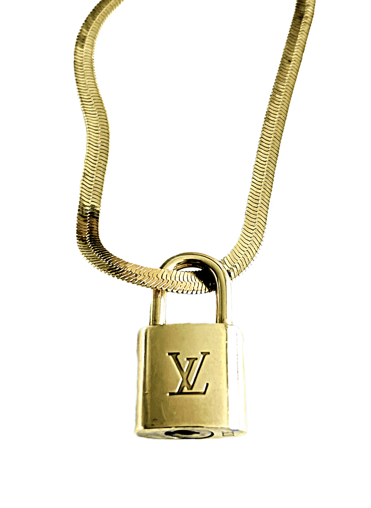 AUTHENTIC LV PADLOCK HERRINGBONE CHOKER NECKLACE