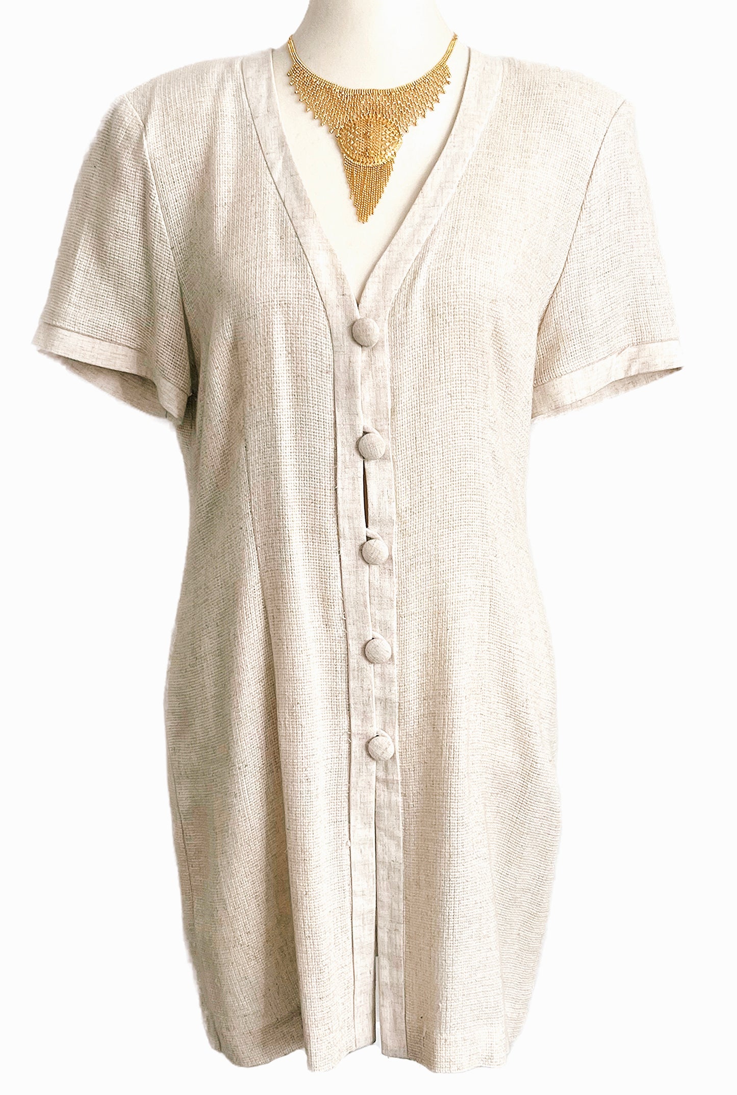 VINTAGE 1980 LINEN BUTTON DOWN MIDI DRESS