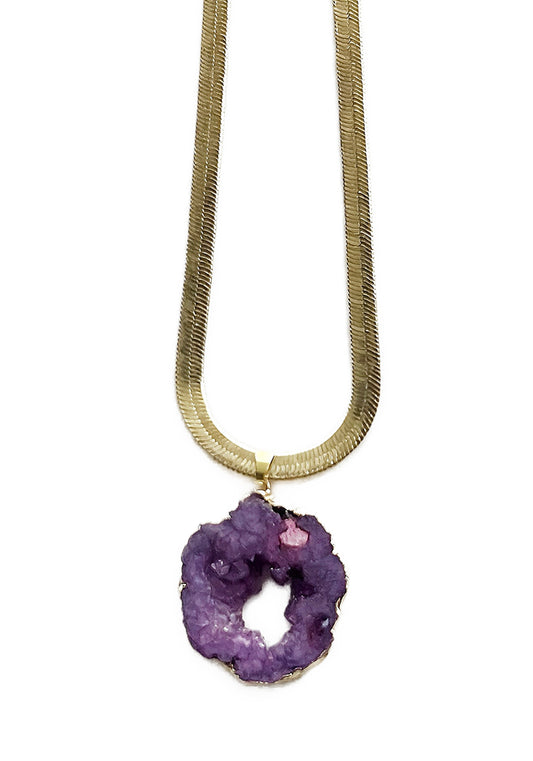 CROWN CHAKRA GEODE HERRINGBONE NECKLACE