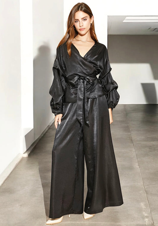 STYLISH WIDE LEG BLACK BAND PANTS
