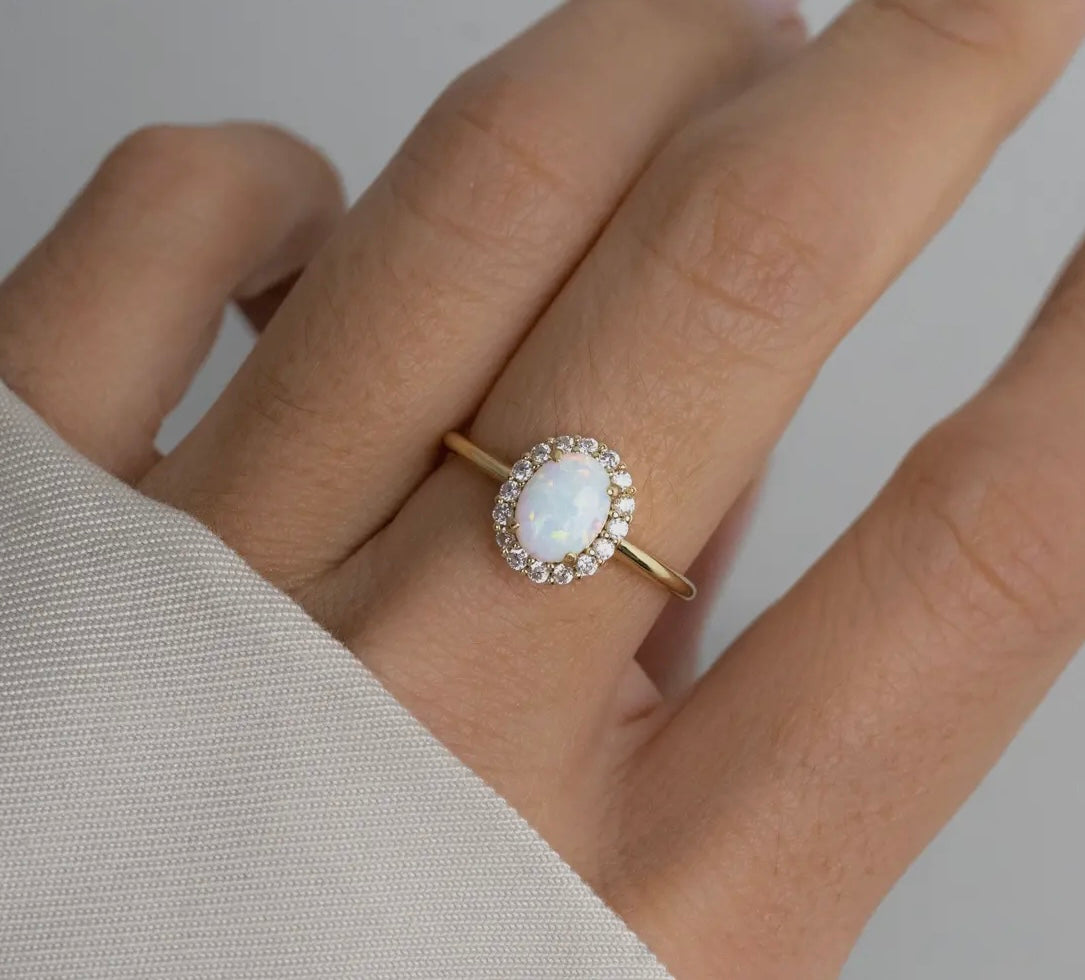 STUNNING PAVE' HALO OPAL RING