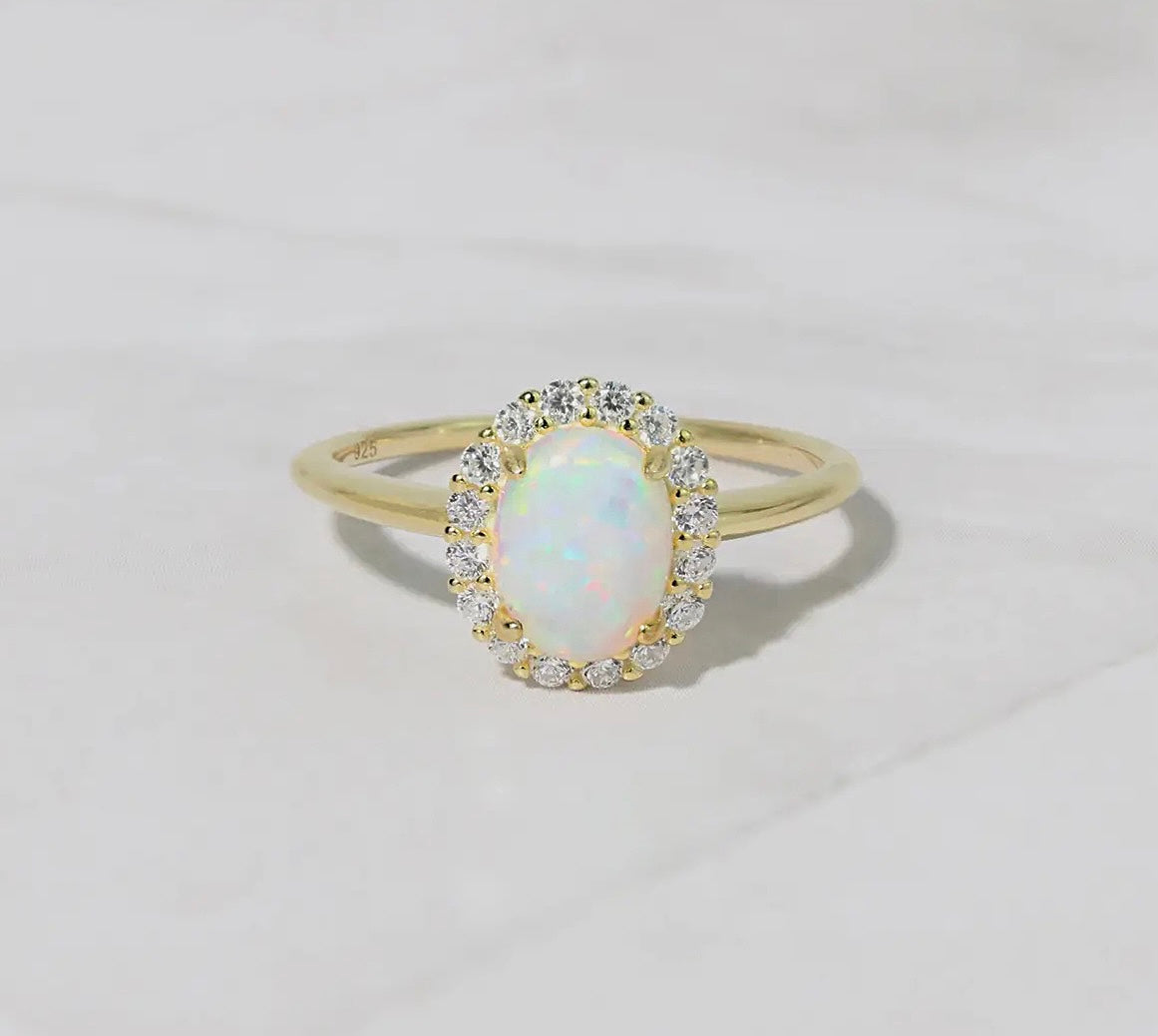 STUNNING PAVE' HALO OPAL RING