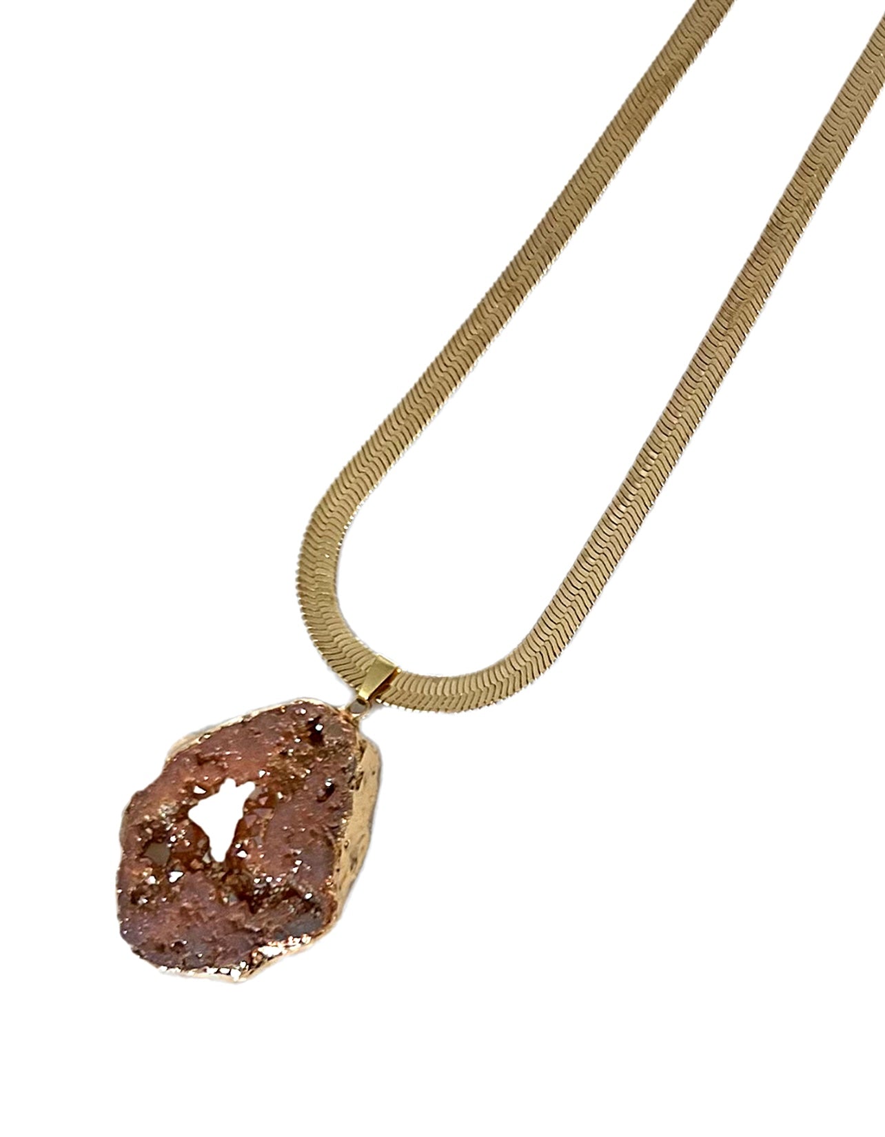 SACRAL CHAKRA GEODE HERRINGBONE NECKLACE