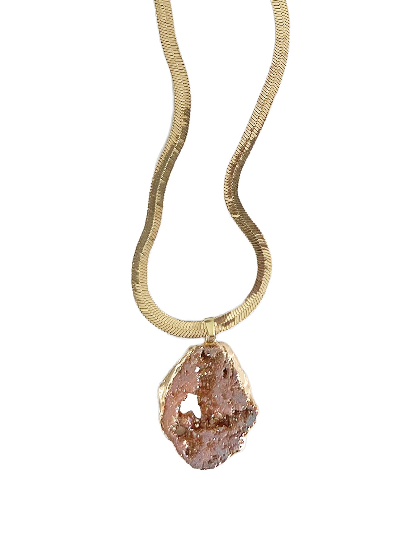 SACRAL CHAKRA GEODE HERRINGBONE NECKLACE