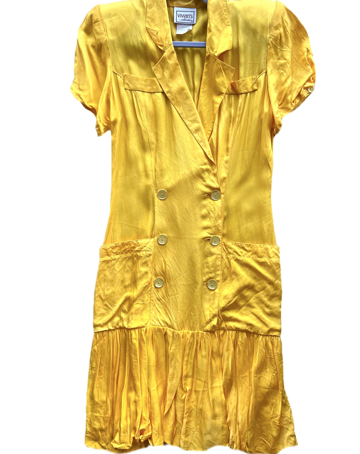 VINTAGE 1980 YELLOW DROP WAIST COLLAR DRESS