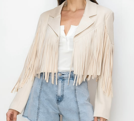 BOHO FRINGED FAUX SUEDE MOTO JACKET