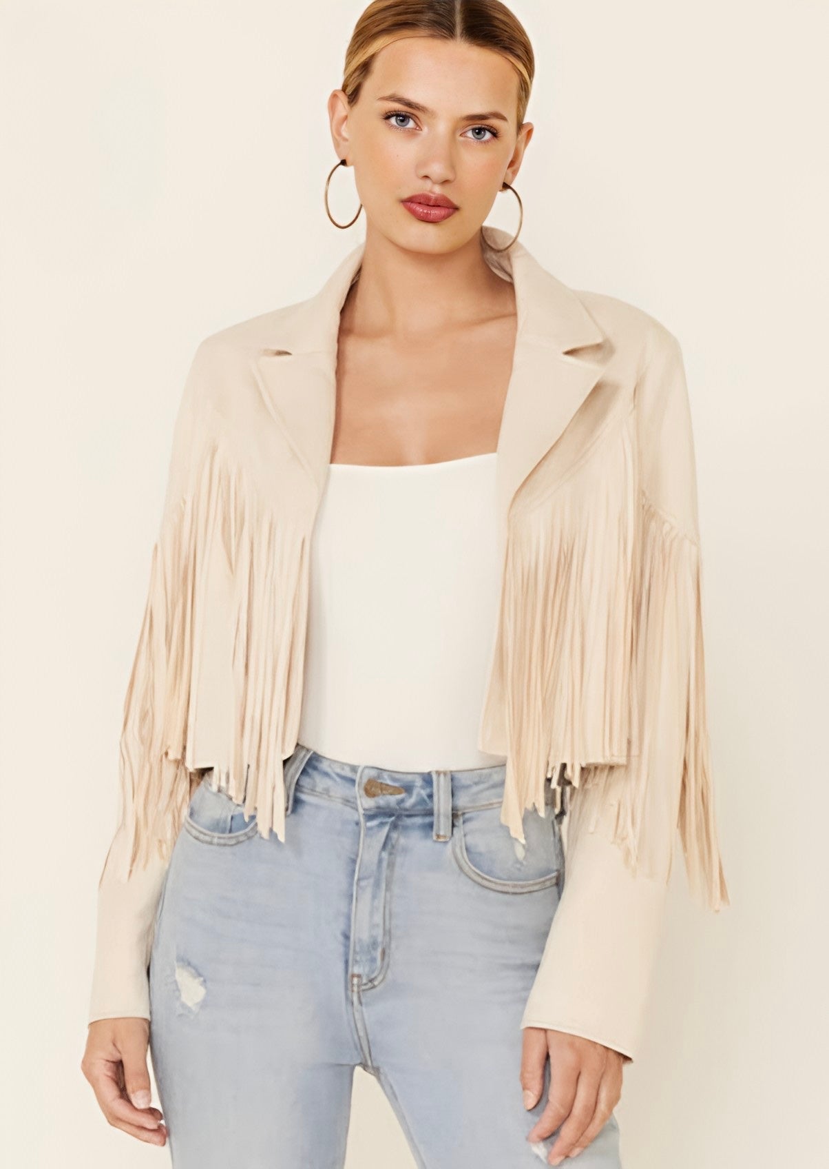 BOHO FRINGED FAUX SUEDE MOTO JACKET