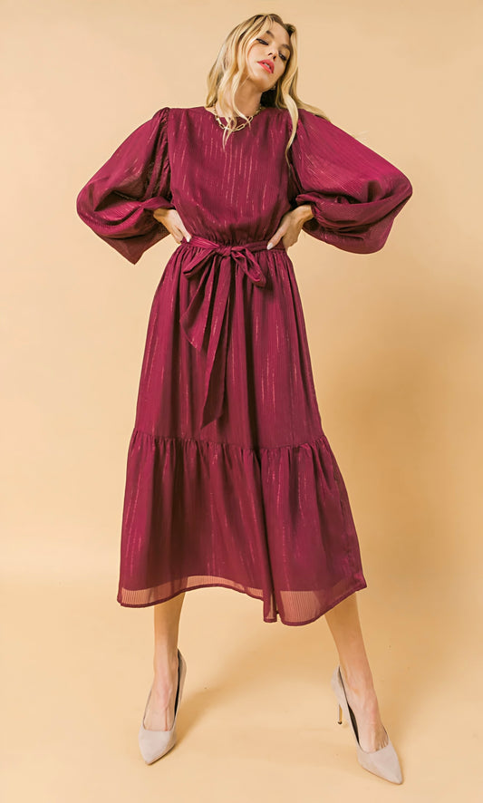 ETHEREAL BURGUNDY WOVEN DRESS