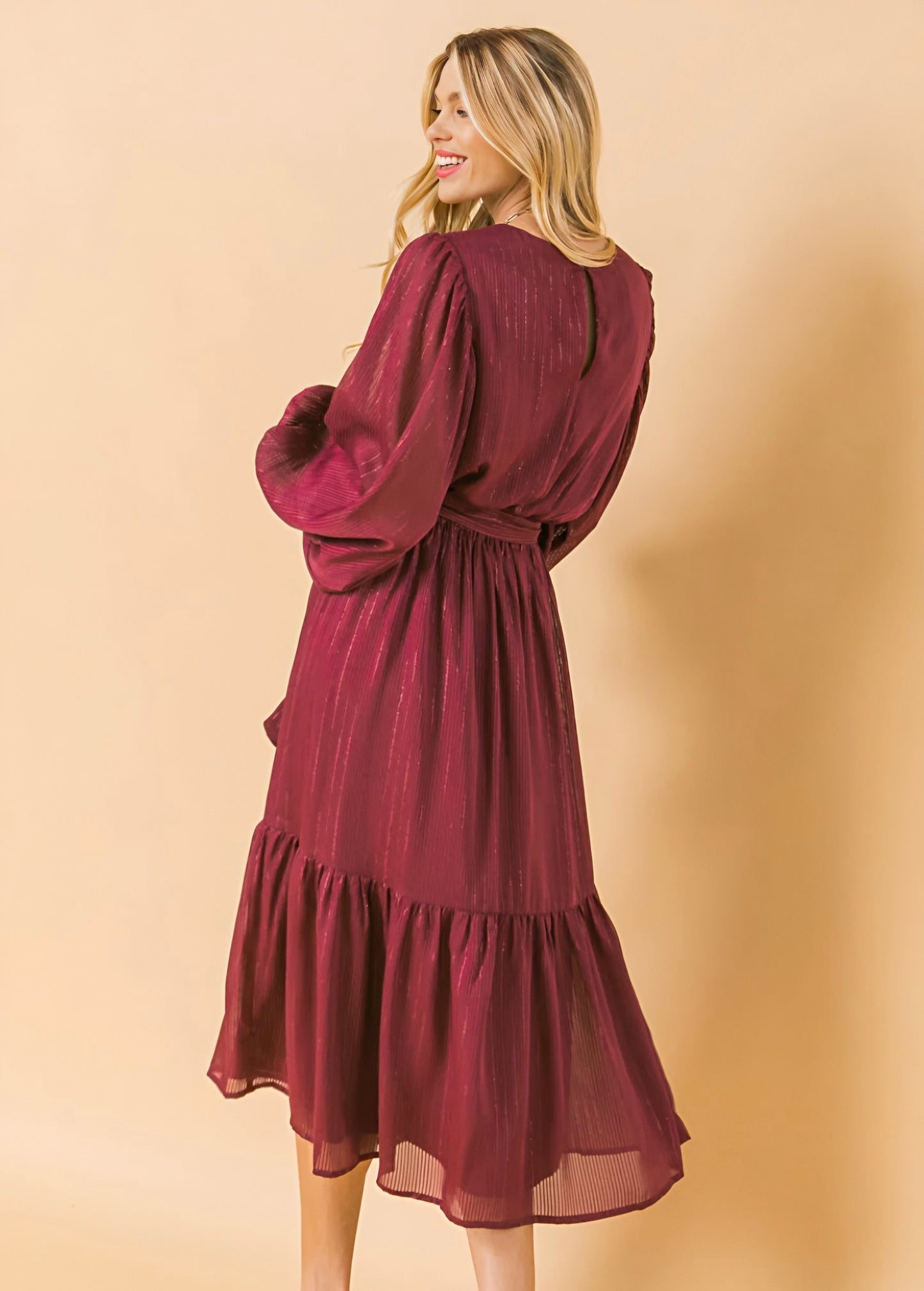 ETHEREAL BURGUNDY WOVEN DRESS