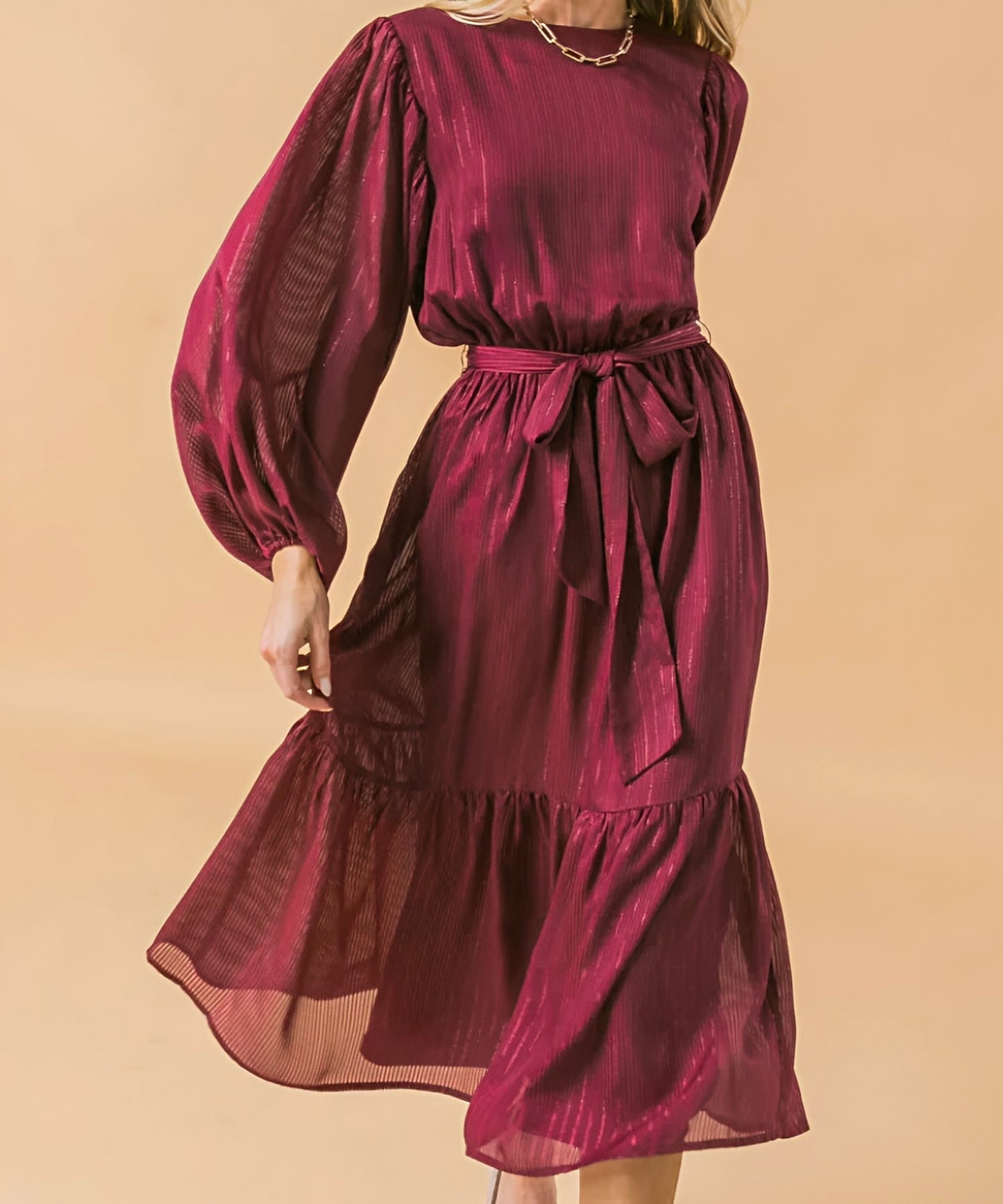 ETHEREAL BURGUNDY WOVEN DRESS