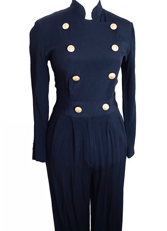 VINTAGE 1980 NAVY BLUE SAILOR JUMPSUIT