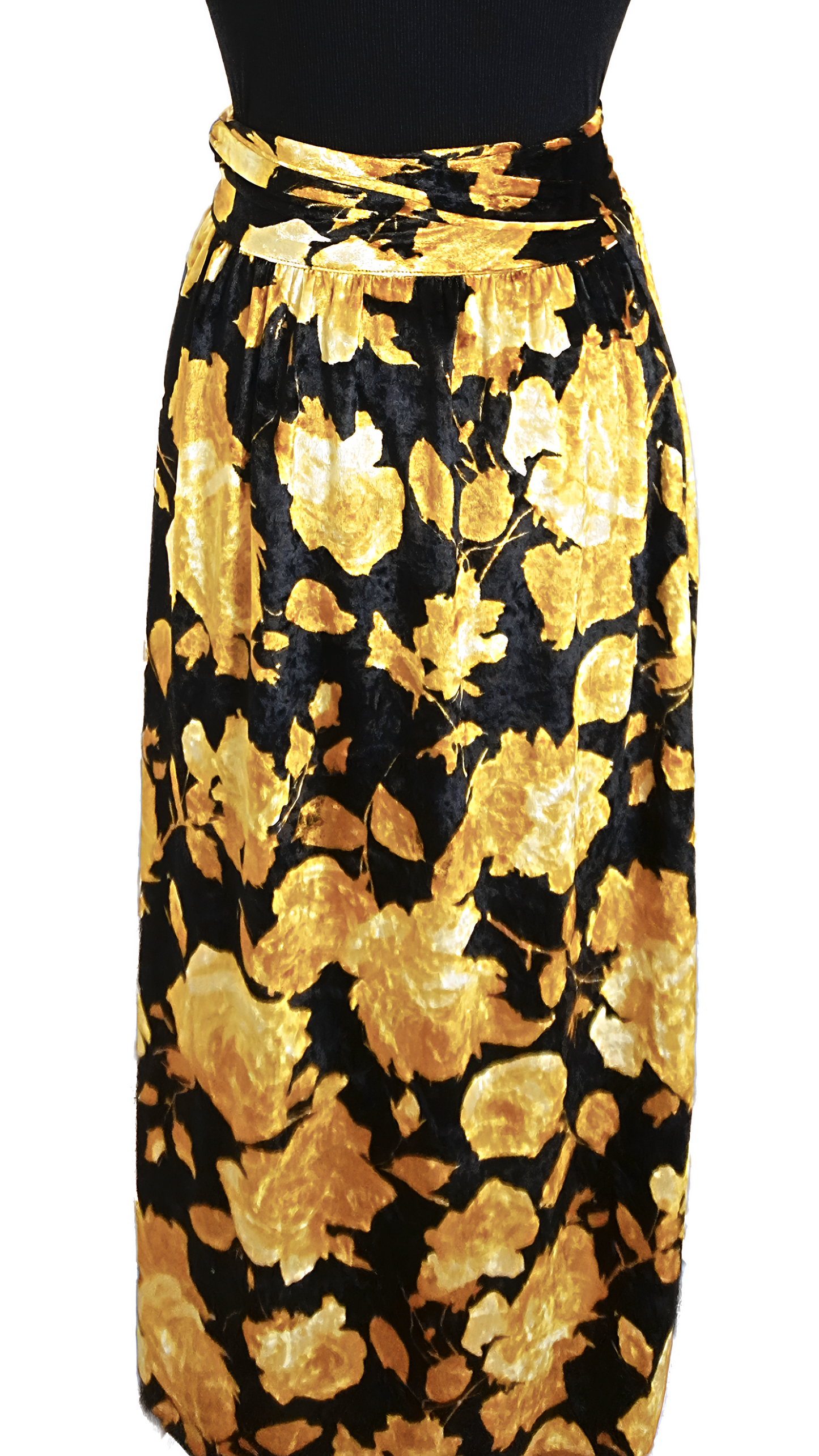 CRUSHED VELVET FLORAL WRAP MAXI SKIRT